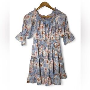 Amaryllis Lotus Puff Sleeve Ruffle‎ Relaxed Tunic Style Boho Mini Dress XS